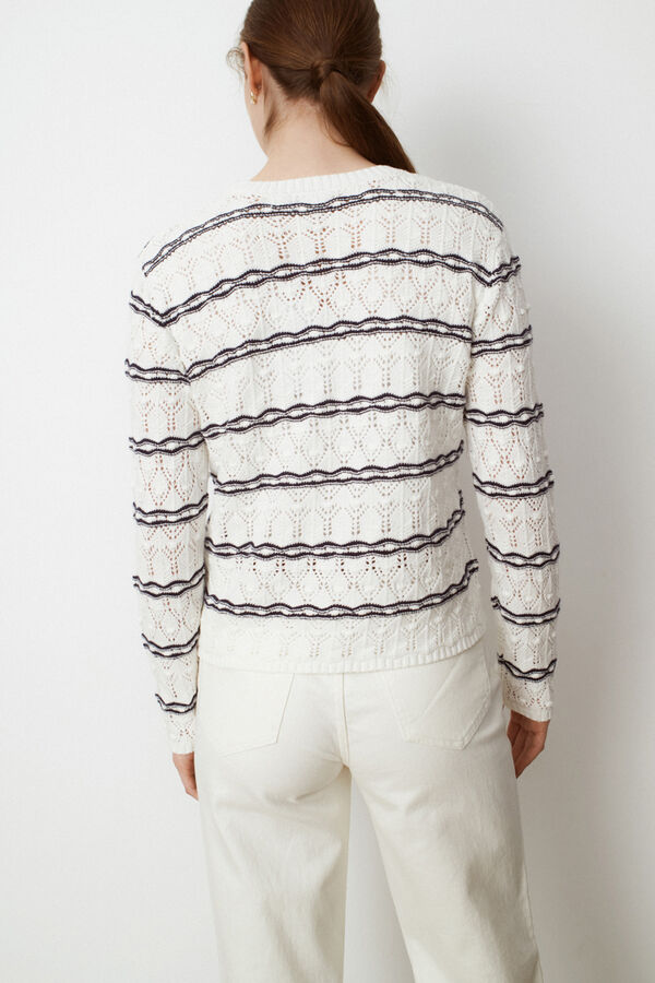 Vila Camisola &agrave;s riscas e manga comprida Branco