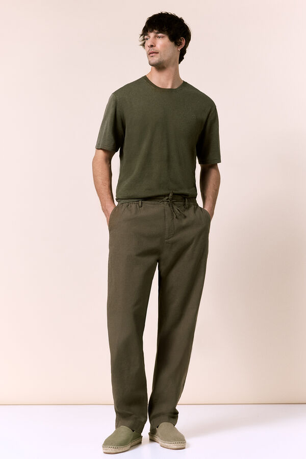 OOTO Linen-cotton regular fit trousers Kaki