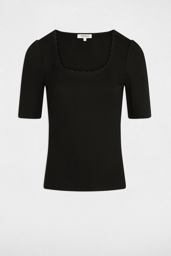 Morgan T-shirt canelada manga curta Preto