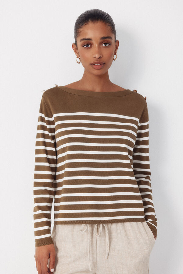 Cortefiel Striped button jumper Kaki