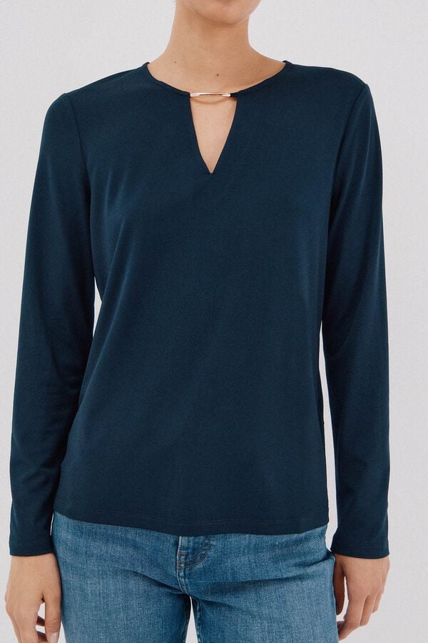 Cortefiel Gold piece top with neckline Navy