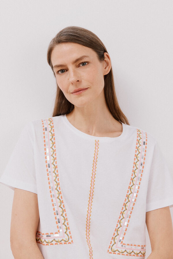 Cortefiel Embroidered t-shirt White