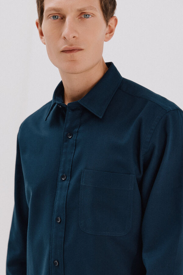 Cortefiel Camisa de gabardina tencel Azul