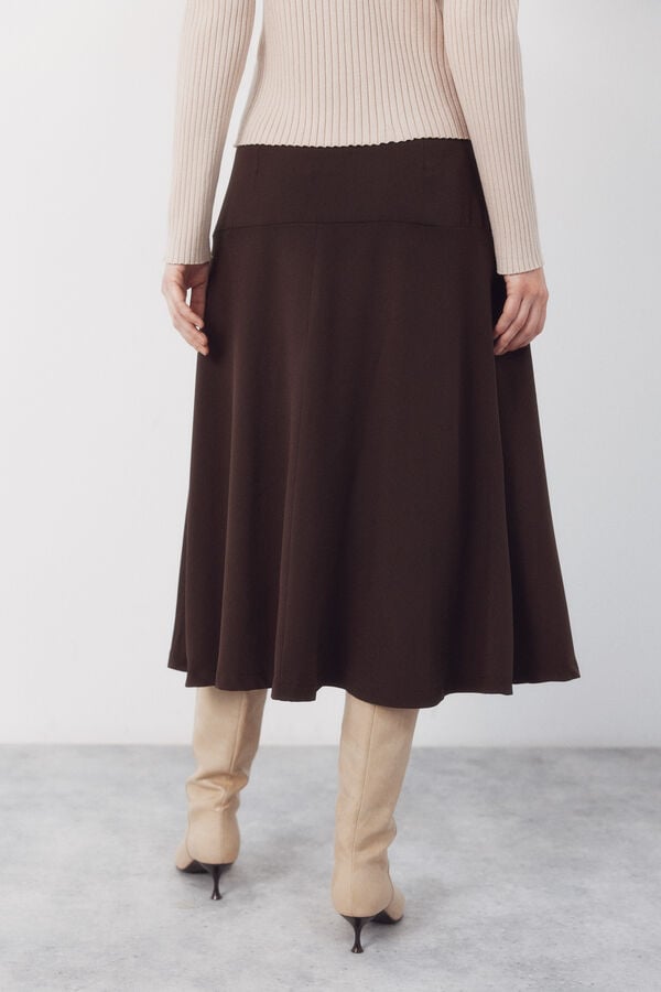 Cortefiel Flared skirt with buttons Dark brown