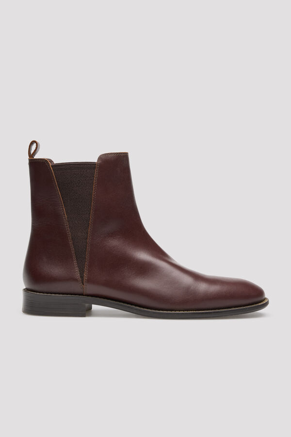 Cortefiel Leather elasticated ankle boot Maroon
