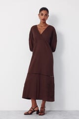 Cortefiel Floral guipure patchwork dress Brown