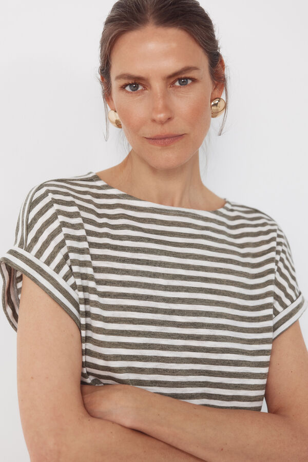 Cortefiel Striped t-shirt Kaki