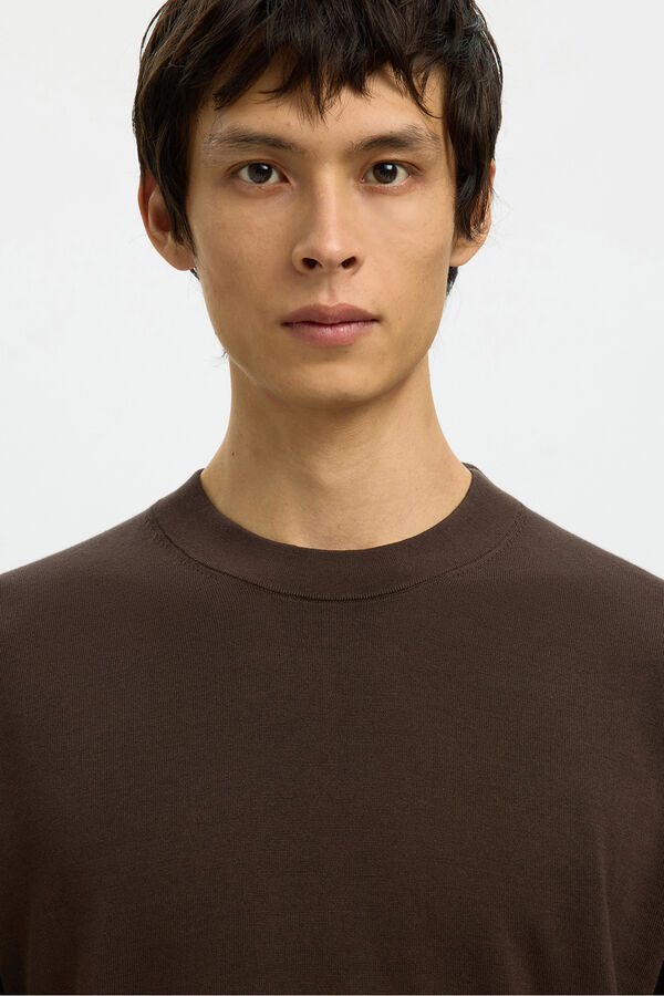 Selected Camisola leve 100% algod&atilde;o org&acirc;nico Castanho