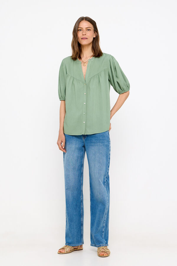 Cortefiel Printed short-sleeved blouse Kaki