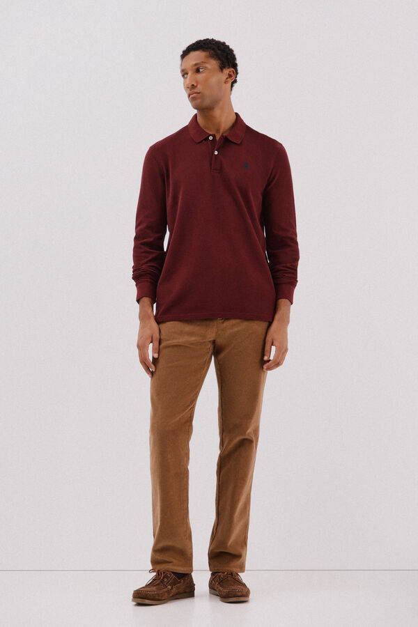 Cortefiel Essential long-sleeved polo shirt Maroon