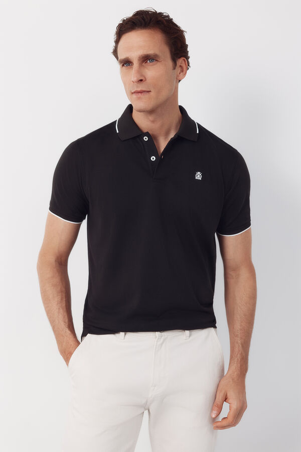 Cortefiel COOLMAX&reg; jacquard collar polo shirt Black