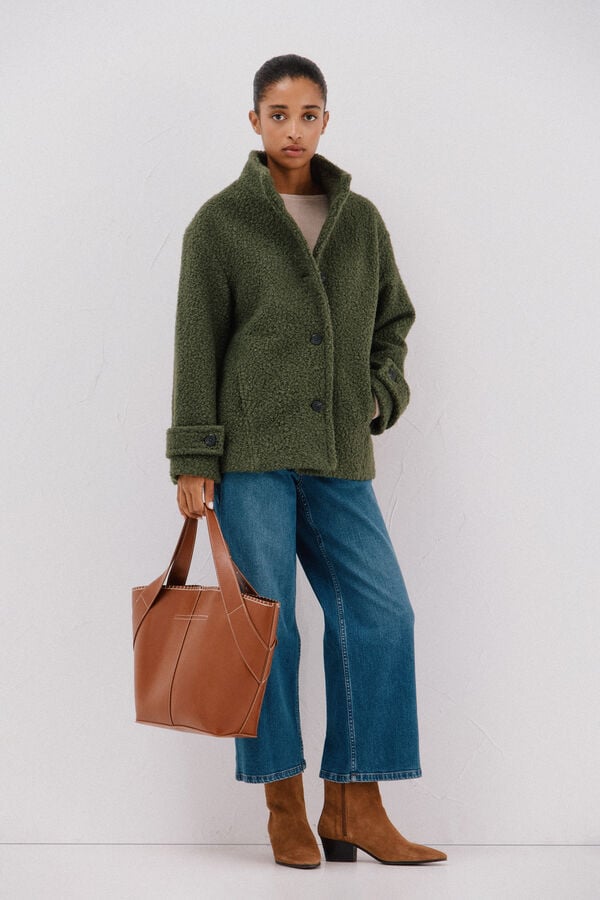 Cortefiel Short soft fabric coat Green