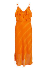 Cortefiel Vestido midi de tirantes con volantes Naranja