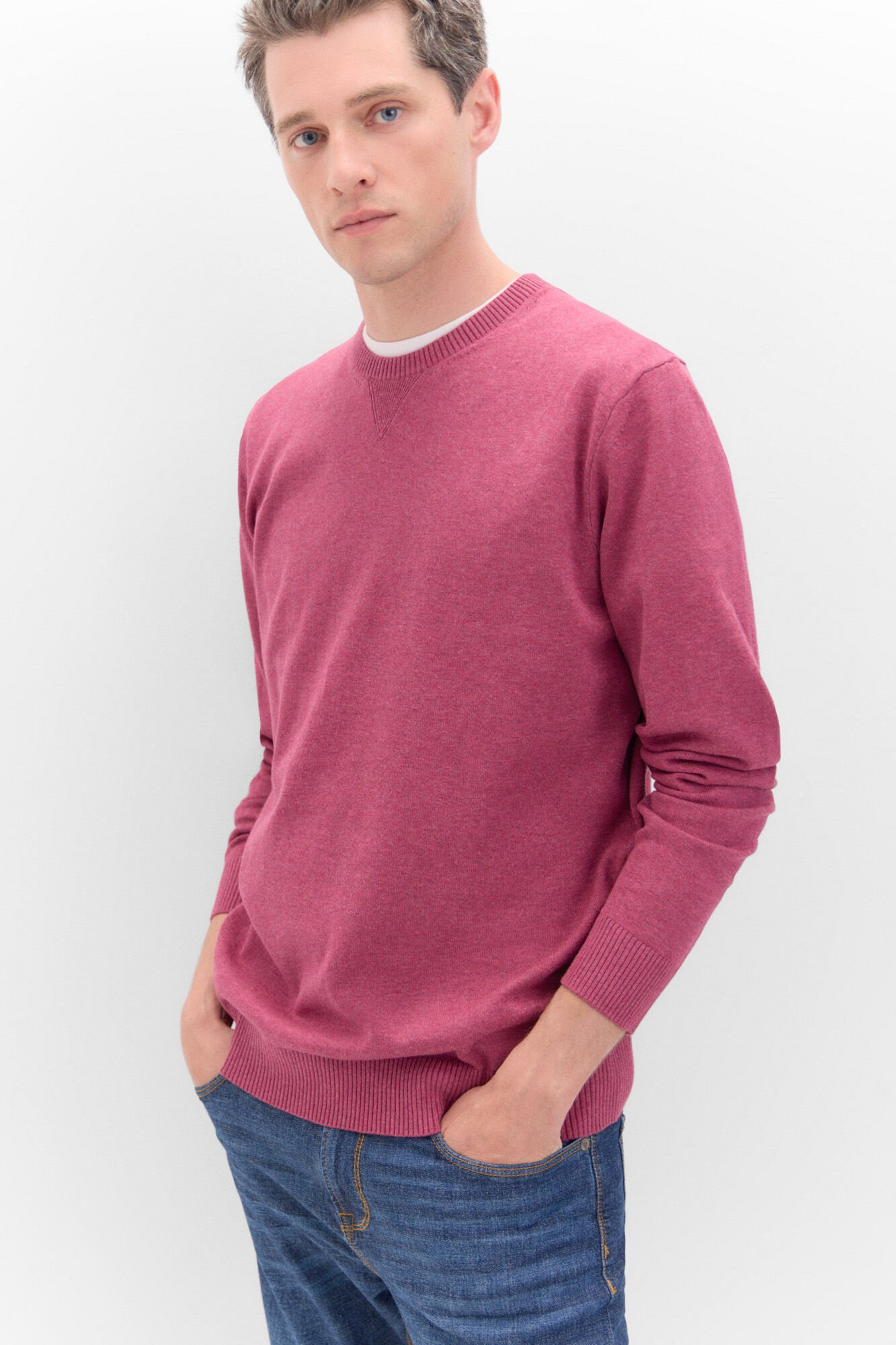 Fine knit round neck cotton jumper Men s jumpers and cardigans Cortefiel