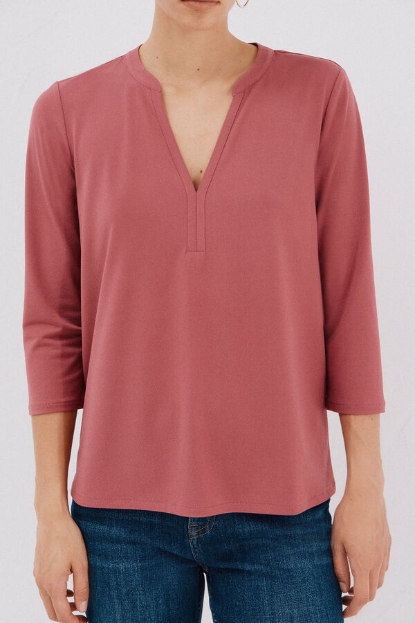 Cortefiel Basic mandarin neckline -shirt Maroon