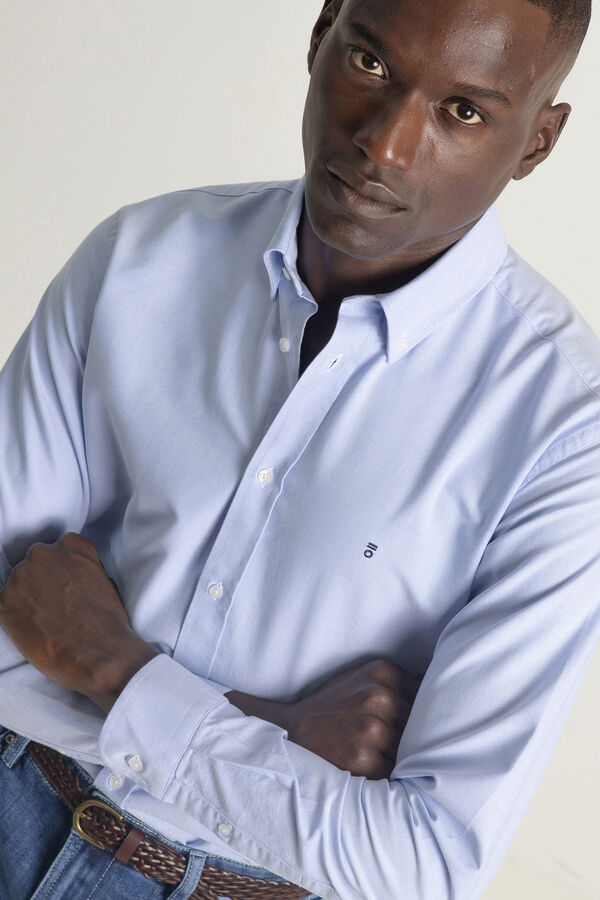 PuroEGO Camisa oxford de algodão slim fit Azul