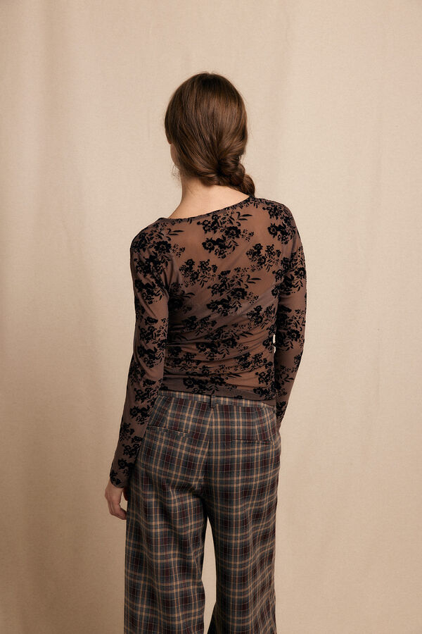 Slowlove Top escote asimétrico Marrón oscuro