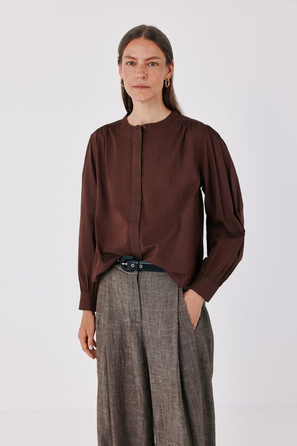 Cortefiel Lightweight cotton blouse Brown