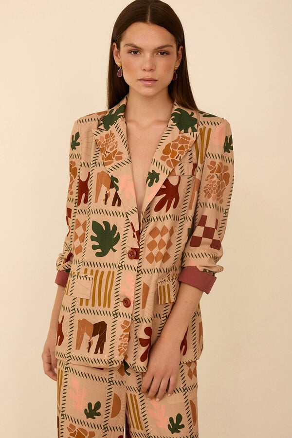 Meisie Printed fluid blazer Beige