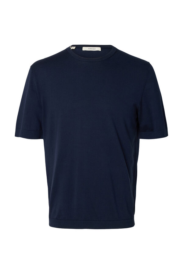 Selected T-shirt manga curta para homem em malha lisa Azul