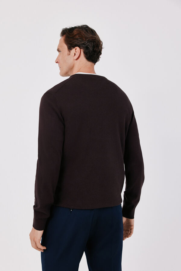 Cortefiel Cotton cashmere knit crew neck jumper Dark brown
