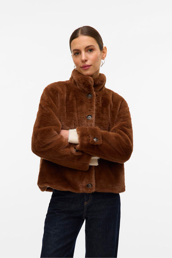 Vero Moda Sobretudo curto com efeito de pelo Castanho