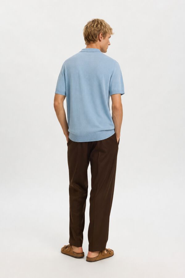 Selected Jersey-knit short sleeve polo shirt Blue