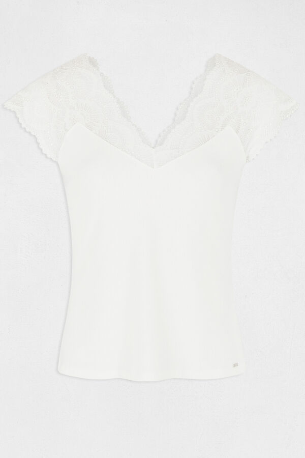 Morgan T-shirt manga curta com renda Branco