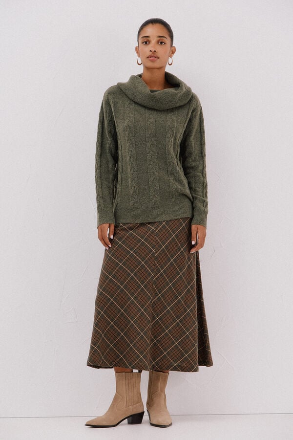 Cortefiel Wide neck sweater Kaki