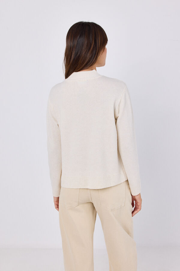Cortefiel Cable knit funnel neck jumper Ivory