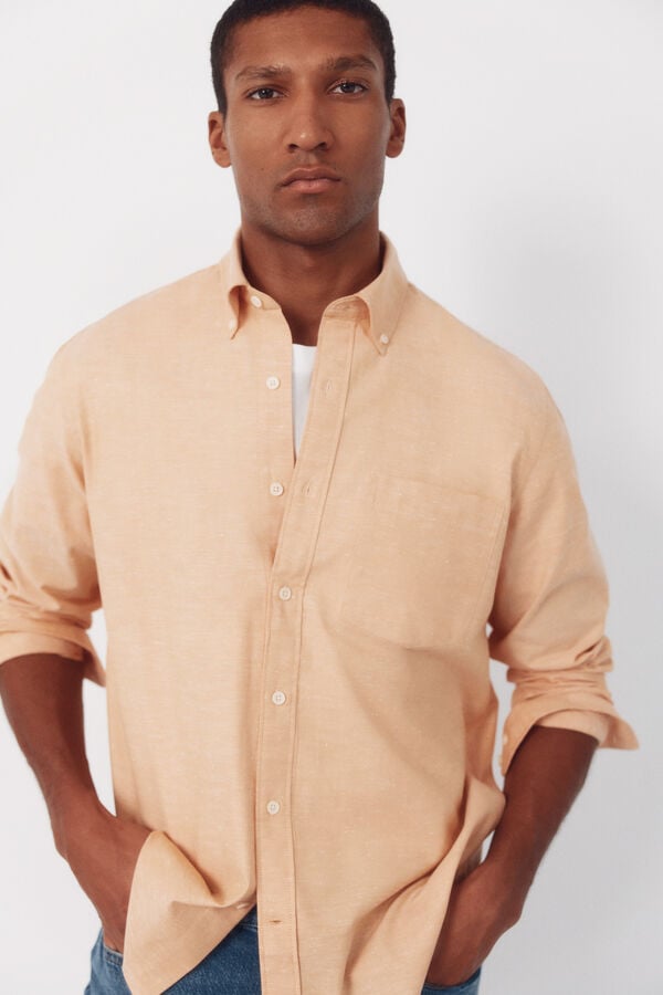 Cortefiel Plain oxford slub shirt Orange