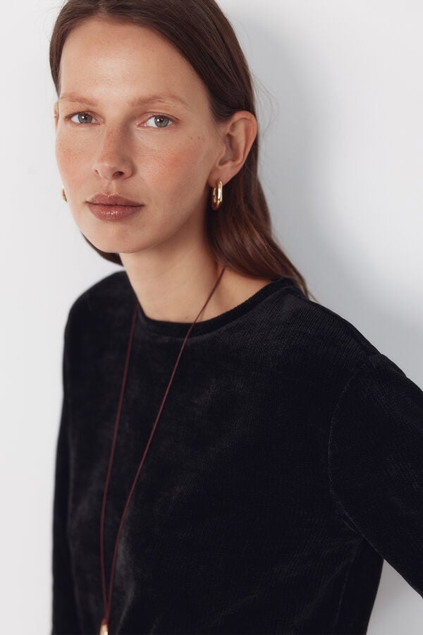 Cortefiel Camiseta chenilla Negro