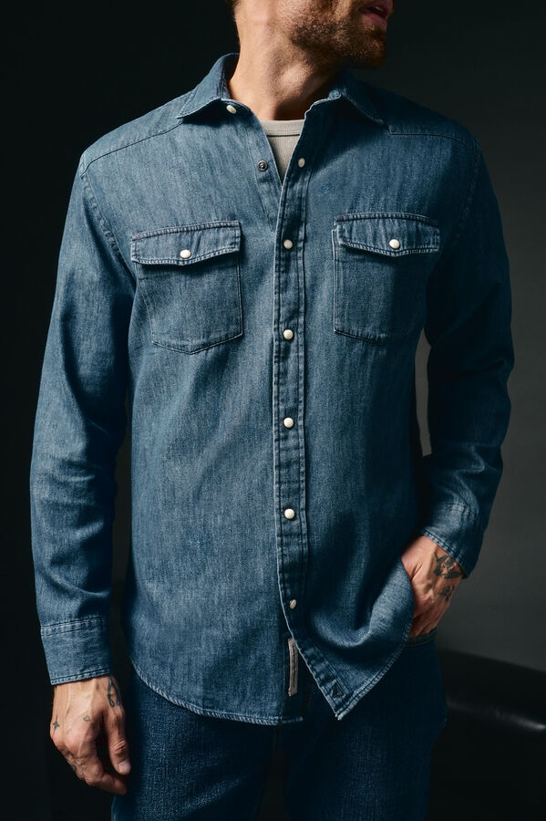 OOTO Camisa jeans com bolsos Azul