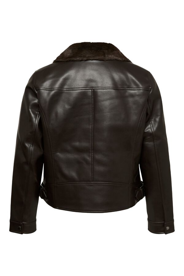 Vero Moda Curve Faux leather biker jacket Dark brown