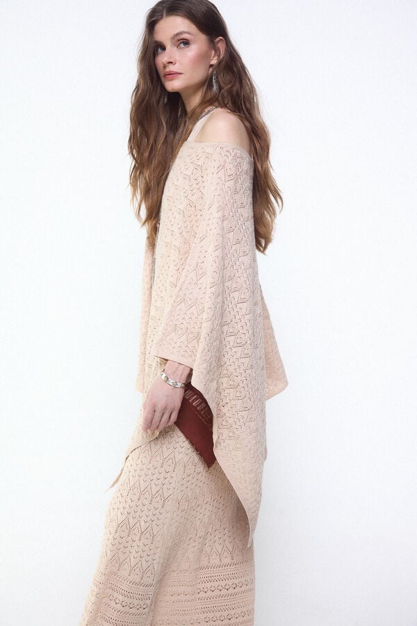 Slowlove Capa de malha rendada Castanho