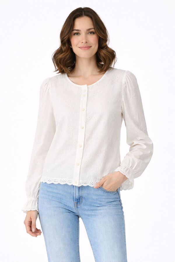 Vila Blusa de manga comprida em algod&atilde;o org&acirc;nico Branco