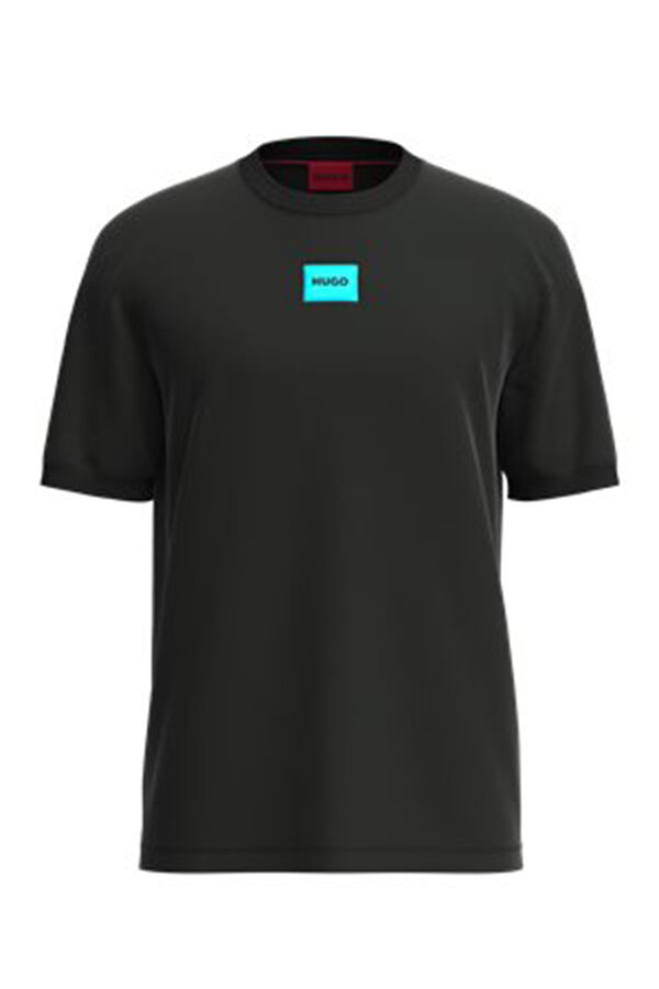 Cortefiel Camiseta en punto de algodón con etiqueta con logo Negro