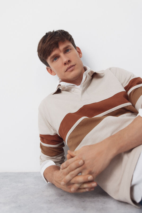 Cortefiel Polo rugby bloques Beige