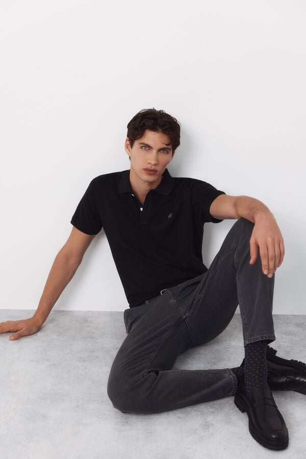Cortefiel Piqu&eacute; basic slim polo shirt Black