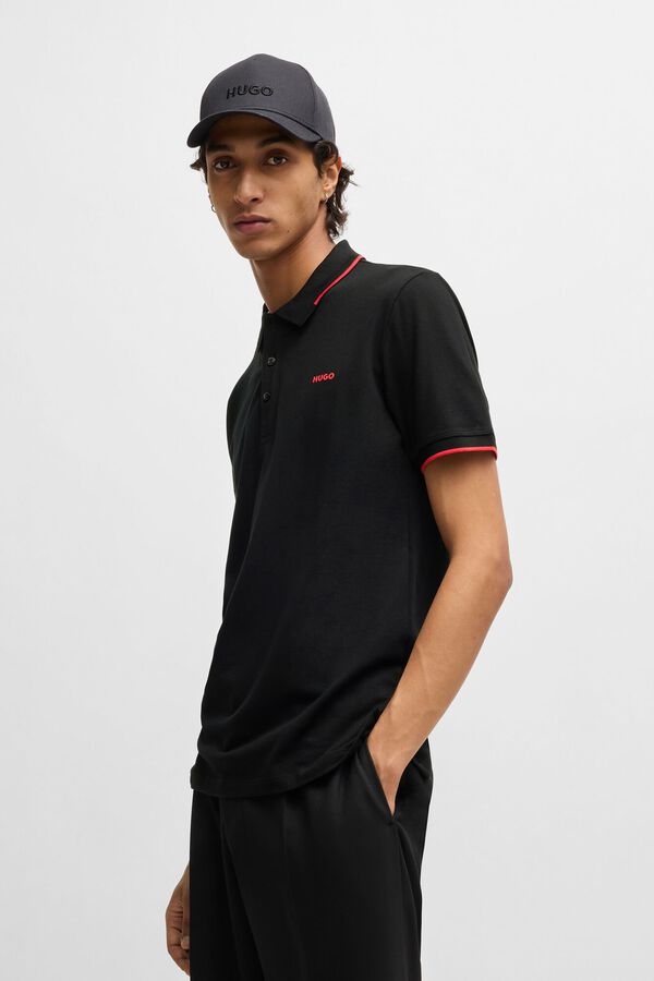 HUGO Polo slim fit de algodón elástico con logo estampado Negro