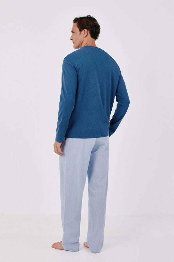 Cortefiel Jersey-knit and fabric pyjamas set Blue