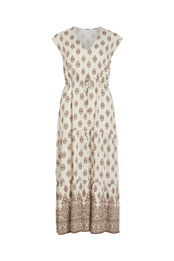 Vila Vestido midi estampado em viscose Impress&atilde;o