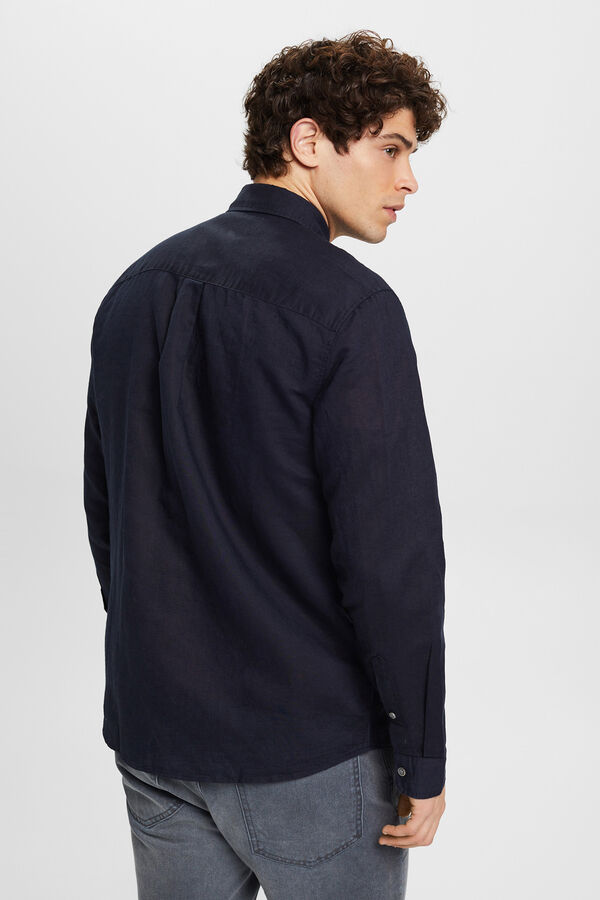 Cortefiel Camisa básica regular fit con lino Azul marino