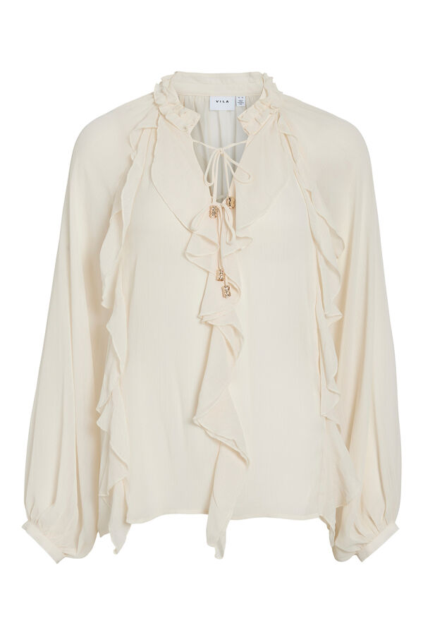 Vila Blusa fluida com folhos Ecru