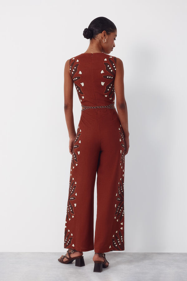 Cortefiel Printed jumpsuit Brown