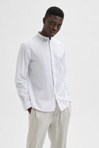 Cortefiel Long-sleeved linen and organic cotton shirt with mandarin collar. White