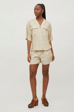 Cortefiel Short-sleeved shirt with linen Stone
