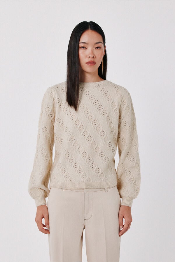 Cortefiel Diagonal Aran jumper Ivory