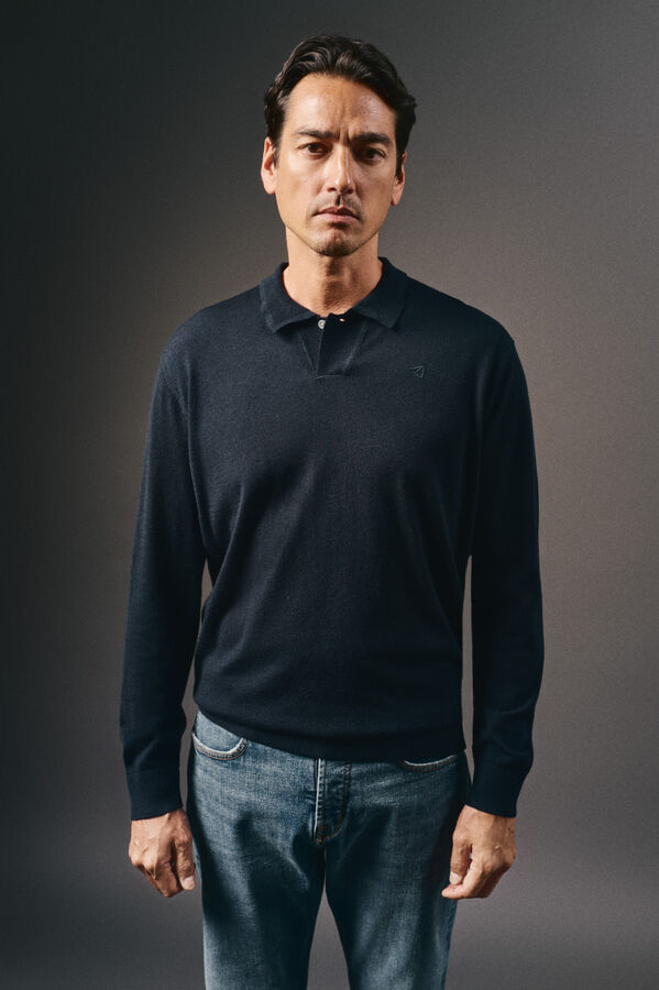 OOTO Jersey cuello polo algodón Azul marino