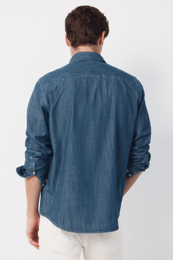 Cortefiel Denim chambray long sleeve shirt Navy